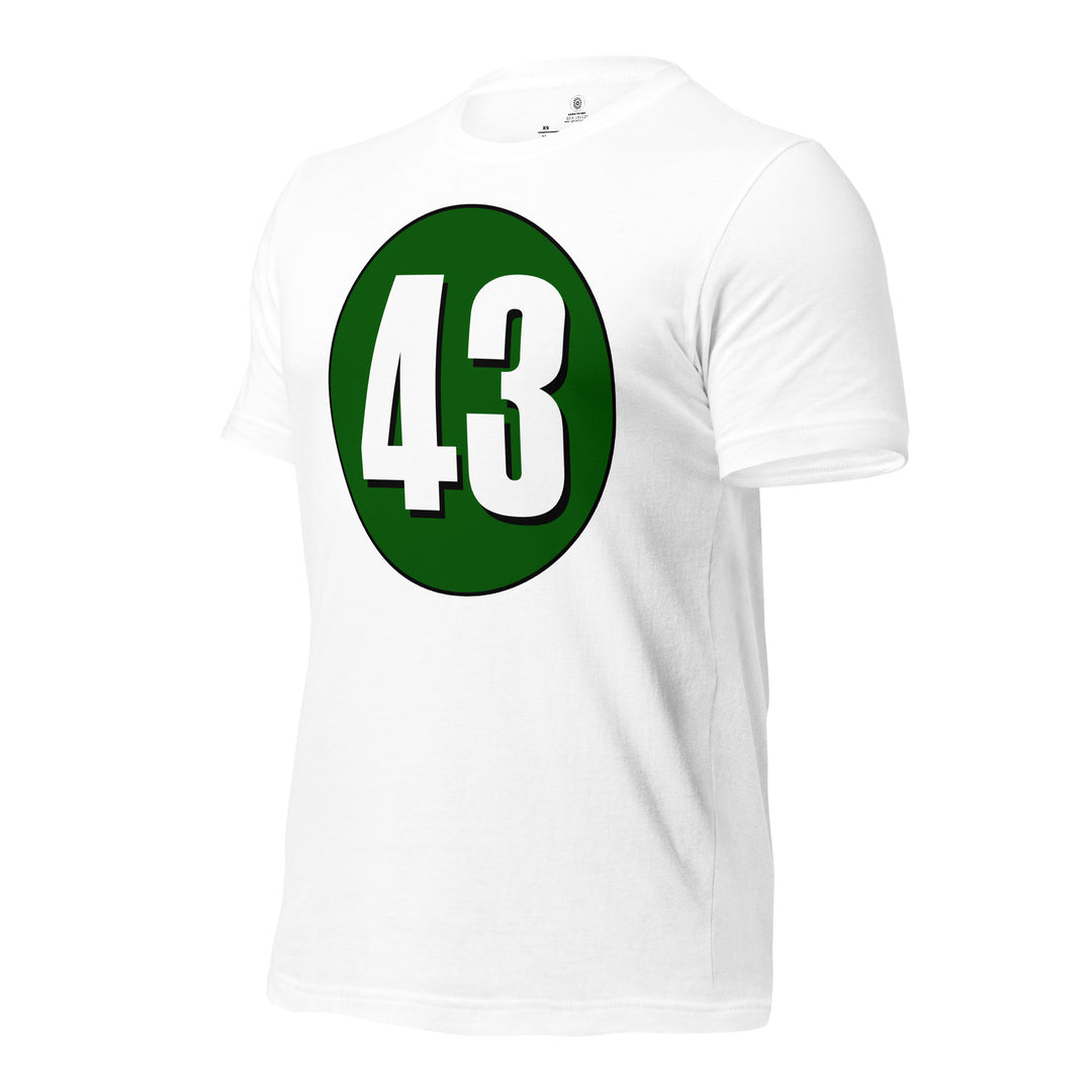 Unisex t-shirt: White on Hunter Green 43