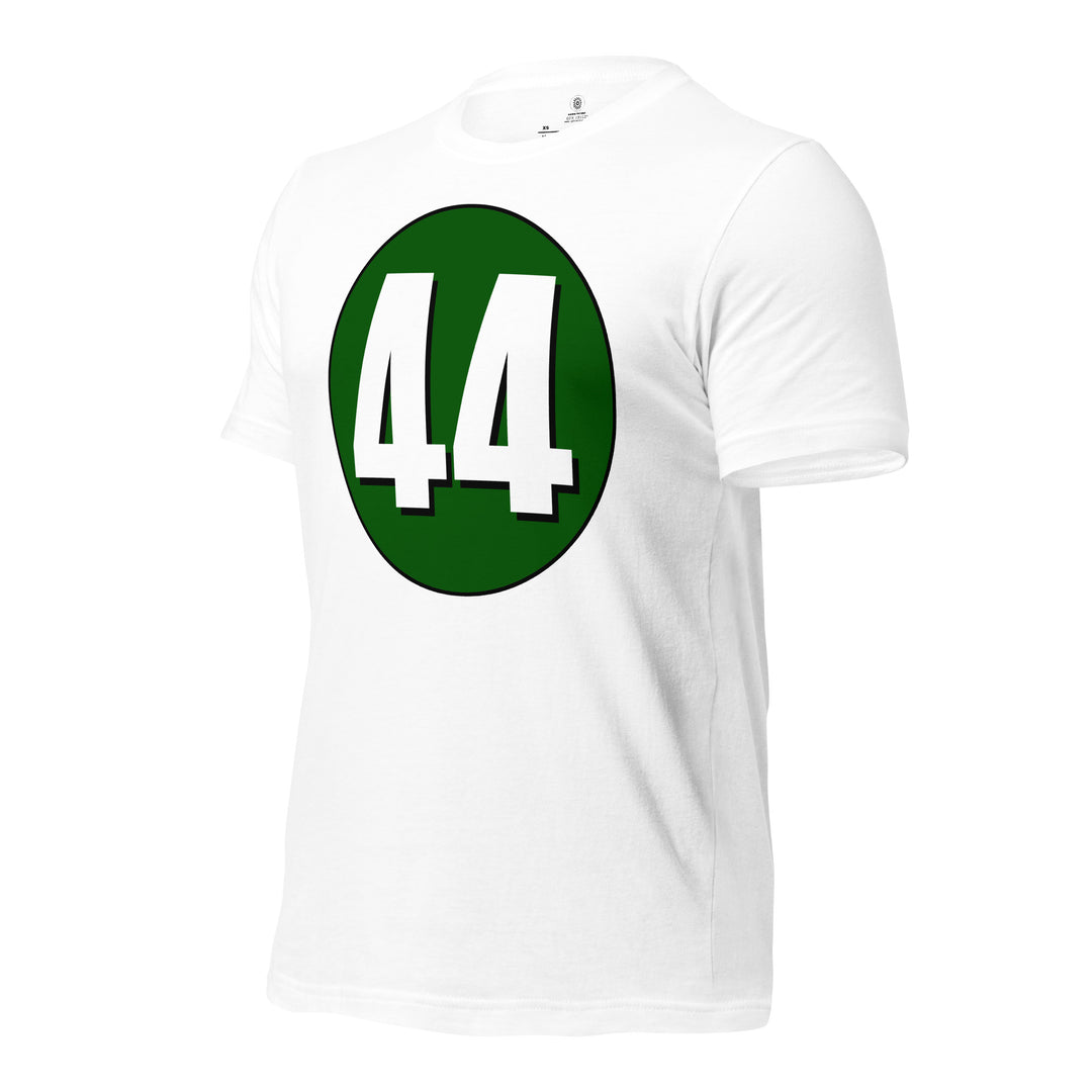 Unisex t-shirt: White on Hunter Green 44