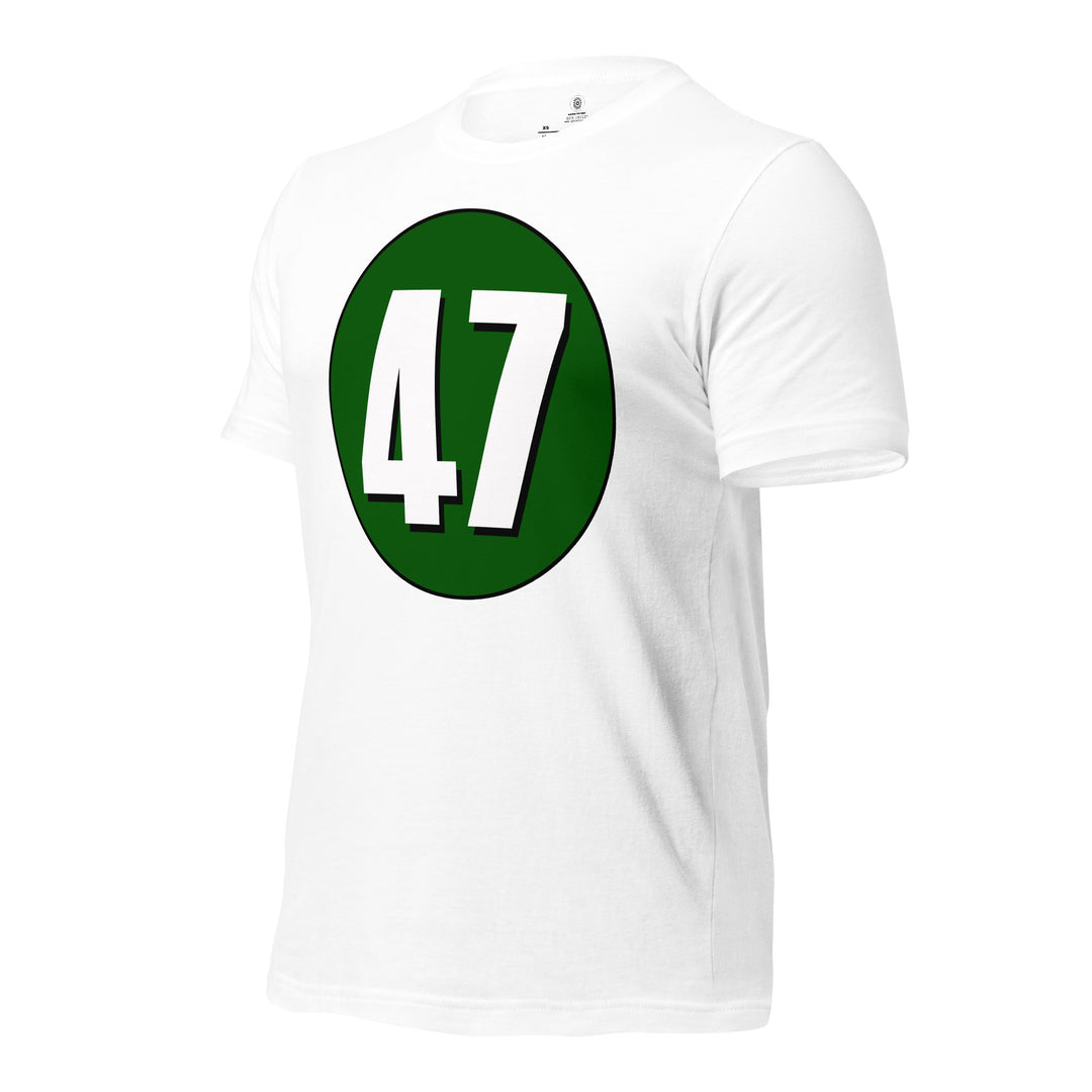 Unisex t-shirt: White on Hunter Green 47