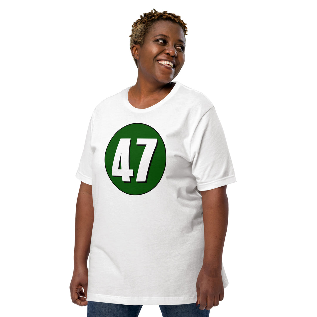 Unisex t-shirt: White on Hunter Green 47