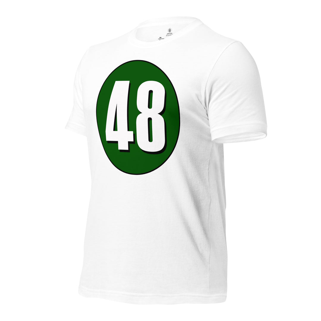 Unisex t-shirt: White on Hunter Green 48