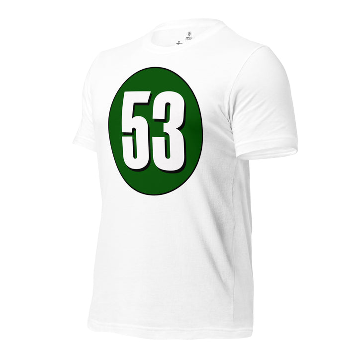 Unisex t-shirt: White on Hunter Green 53