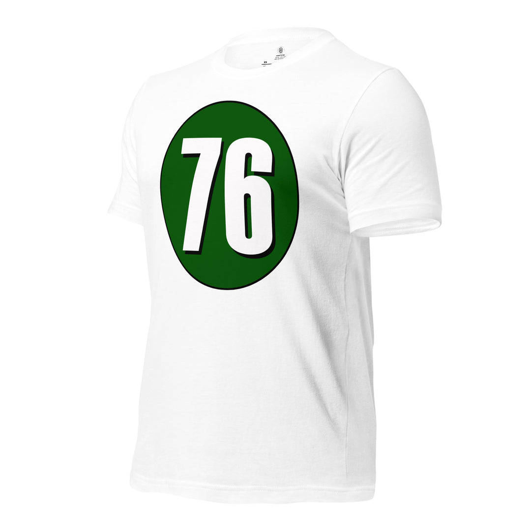 Unisex t-shirt: White on Hunter Green 76