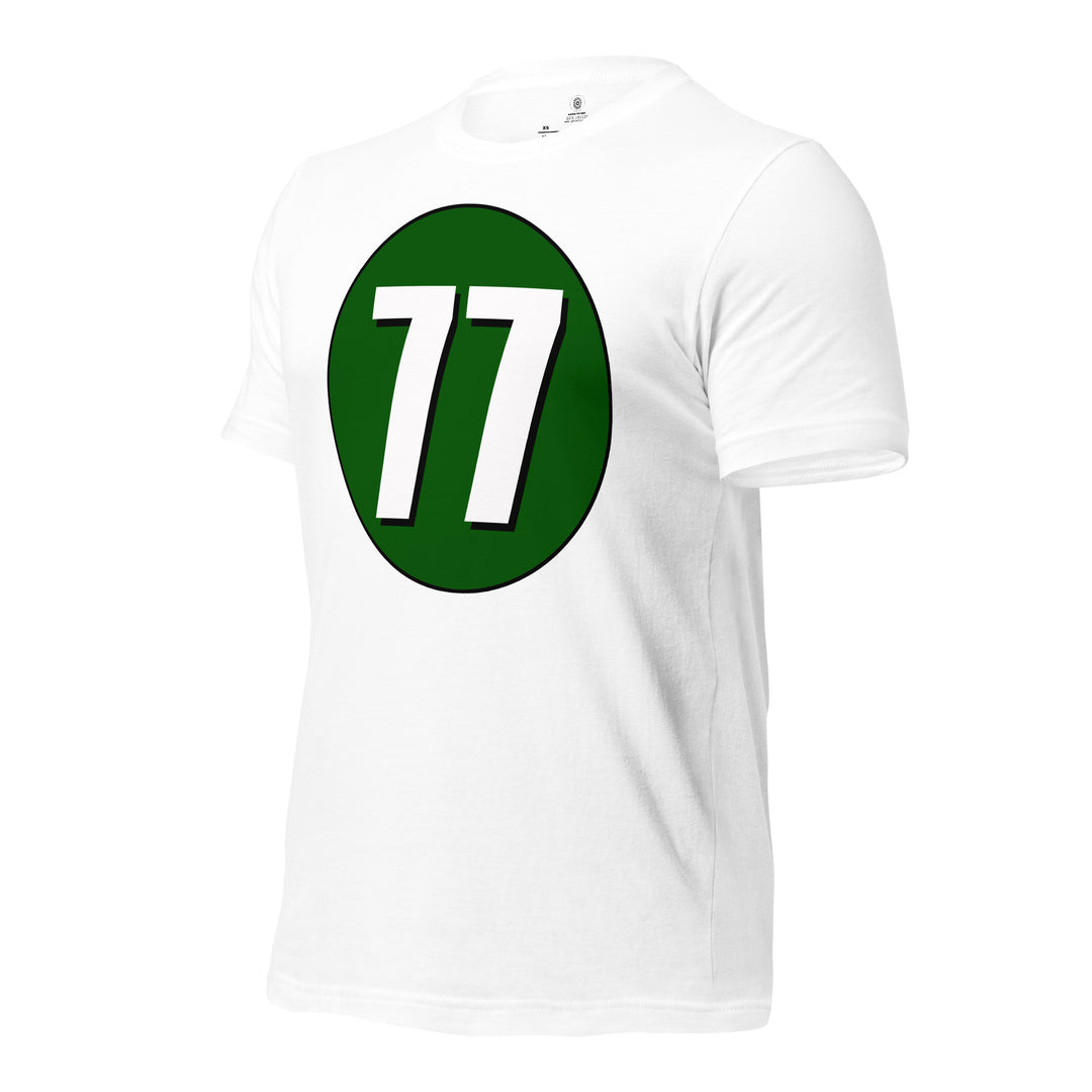 Unisex t-shirt: White on Hunter Green 77