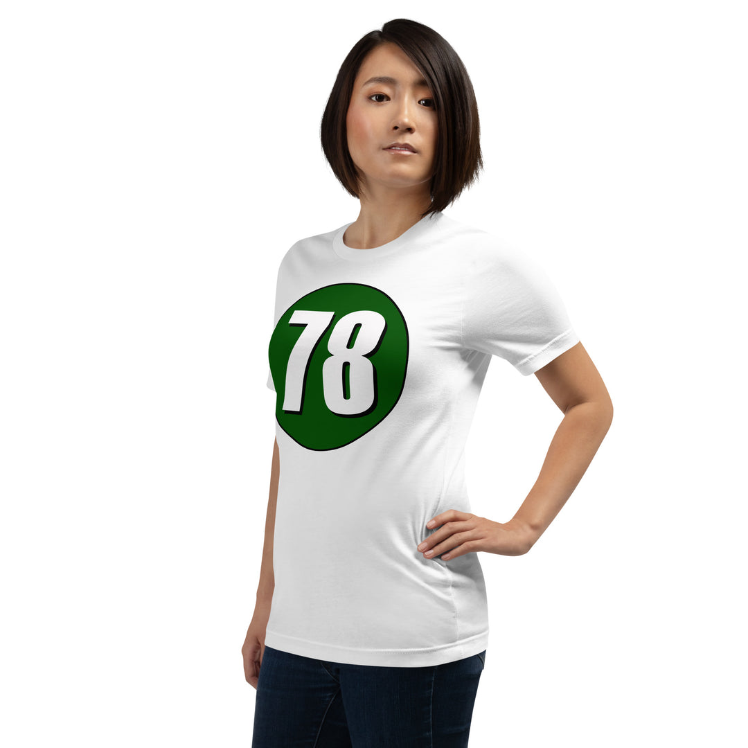 Unisex t-shirt: White on Hunter Green 78