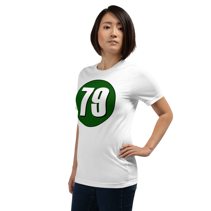 Unisex t-shirt: White on Hunter Green 79