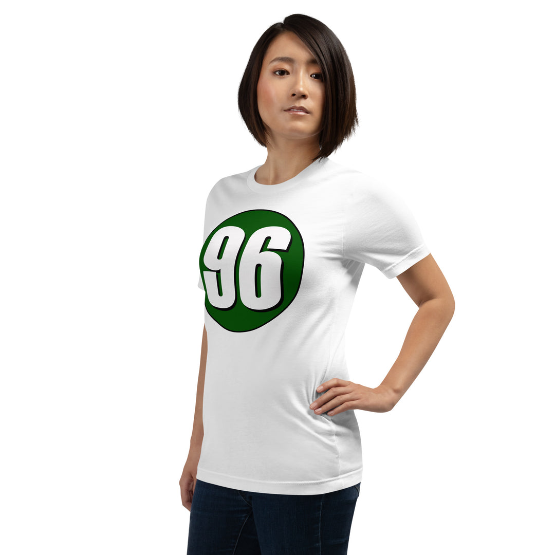 Unisex t-shirt: White on Hunter Green 96