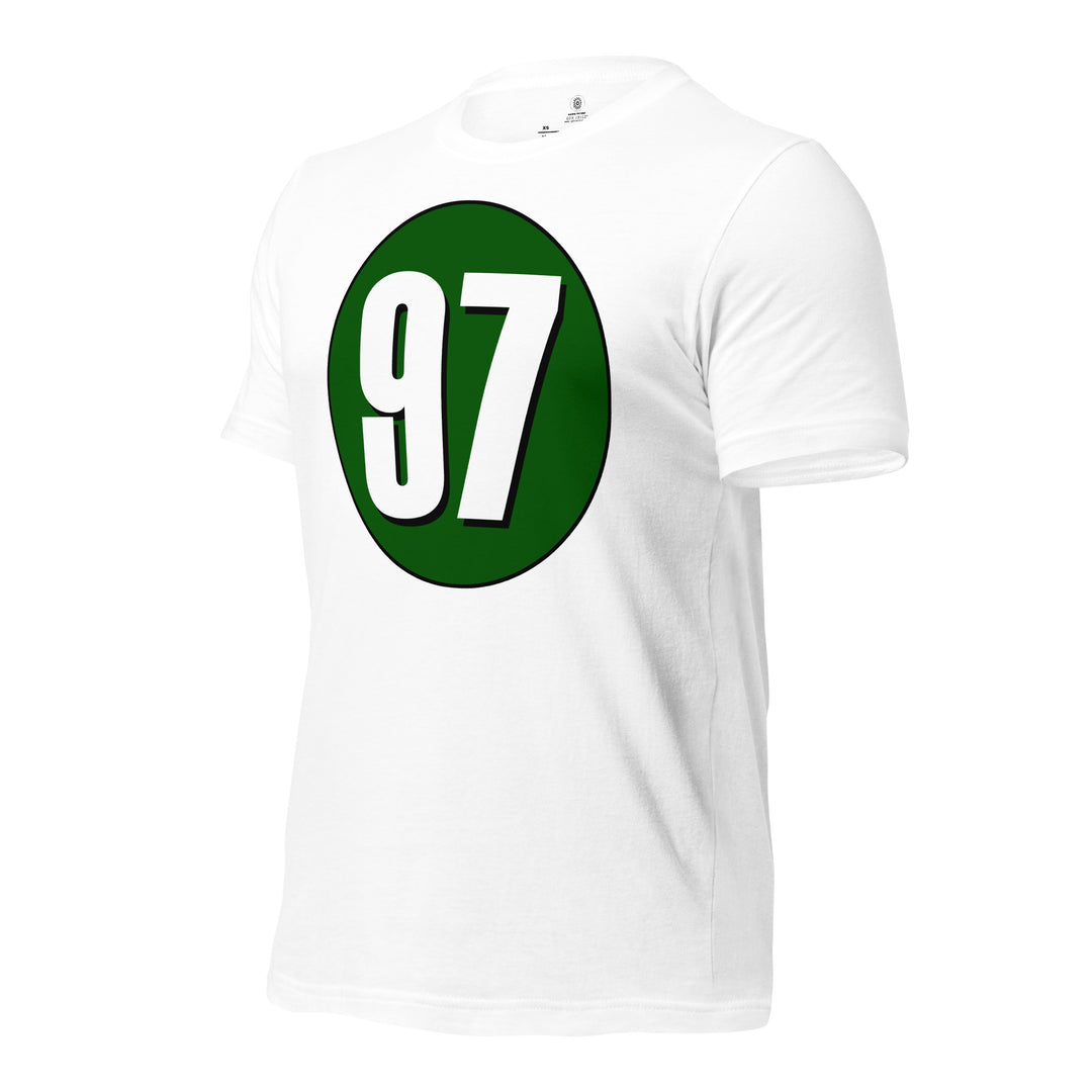 Unisex t-shirt: White on Hunter Green 97