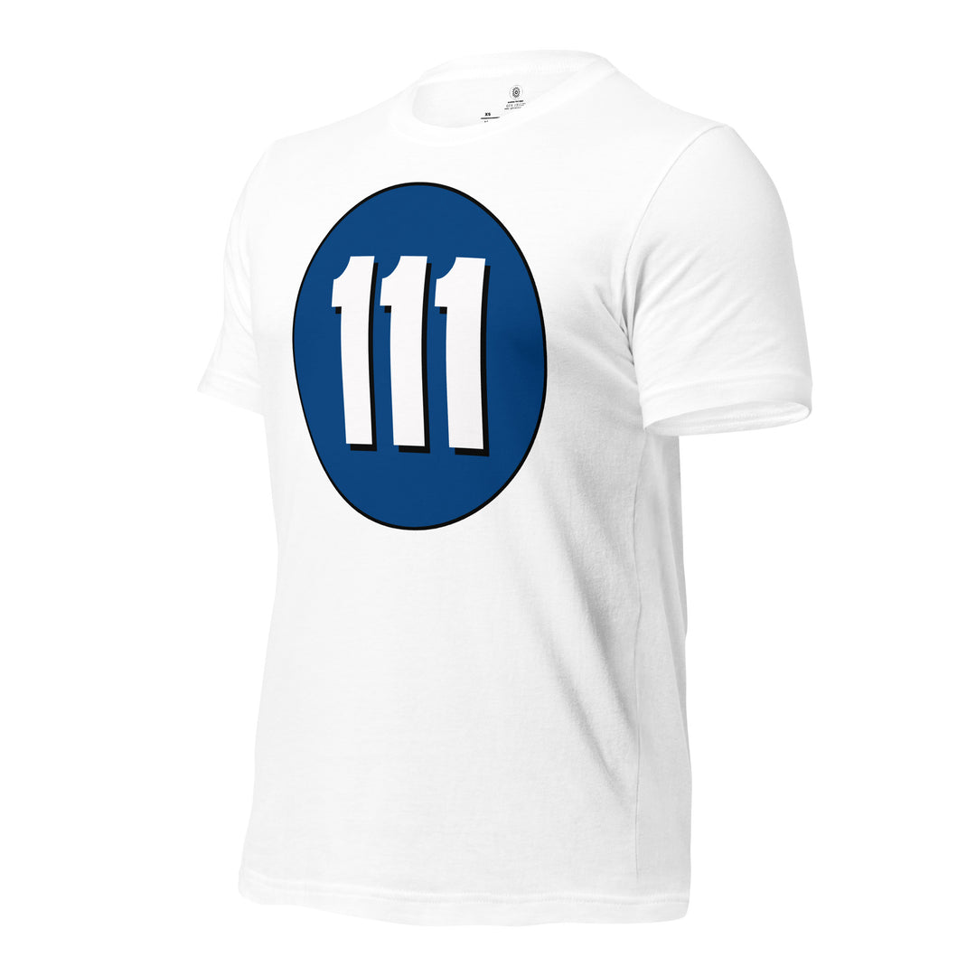 Unisex t-shirt: White on Navy Blue 111