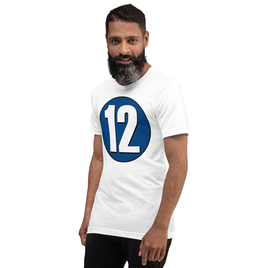 Unisex t-shirt: White on Navy Blue 12