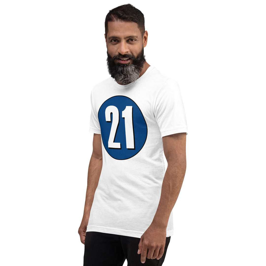 Unisex t-shirt: White on Navy Blue 21