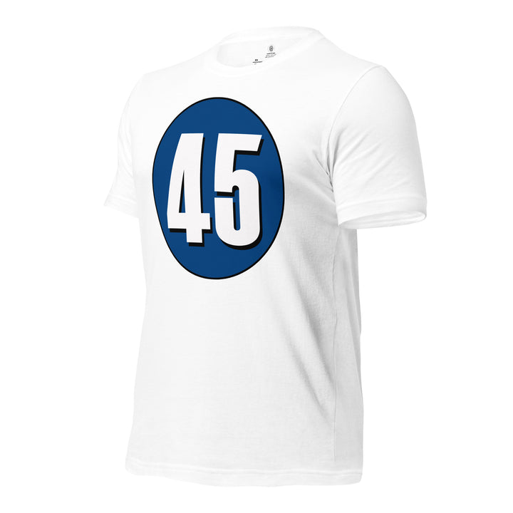 Unisex t-shirt: White on Navy Blue 45