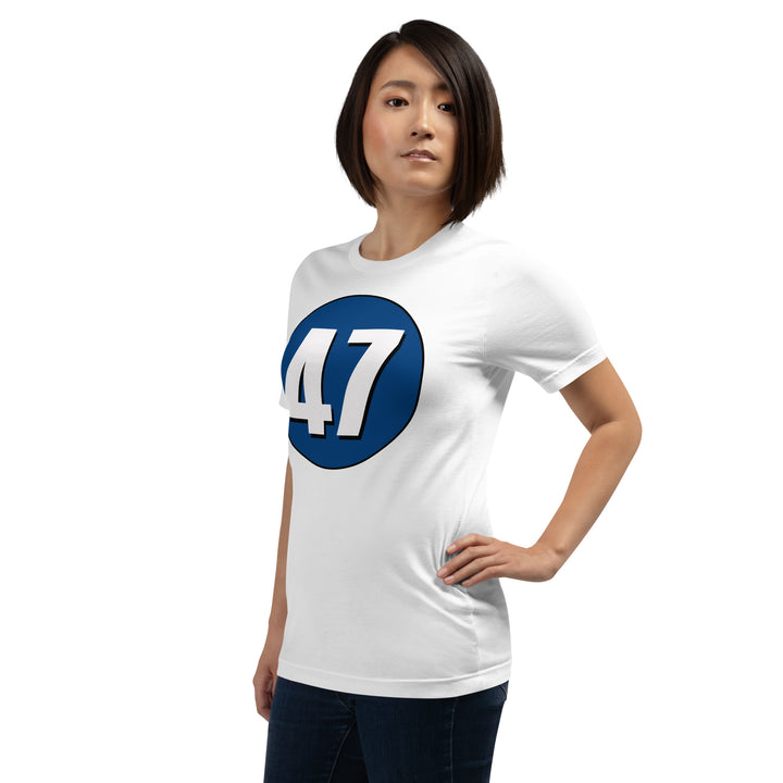 Unisex t-shirt: White on Navy Blue 47