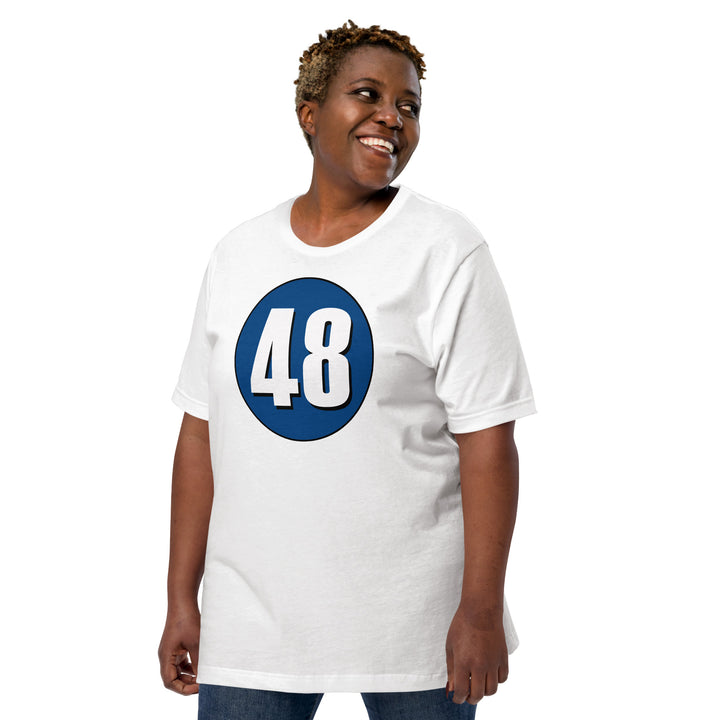 Unisex t-shirt: White on Navy Blue 48