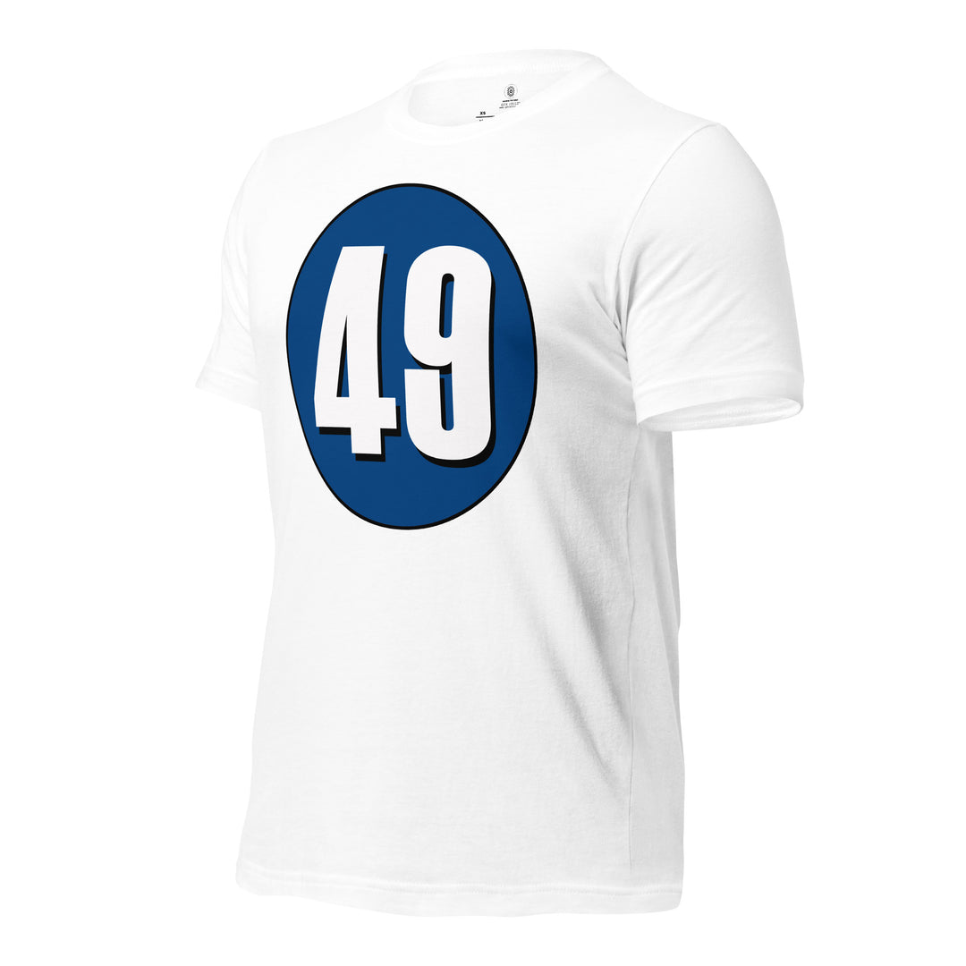 Unisex t-shirt: White on Navy Blue 49