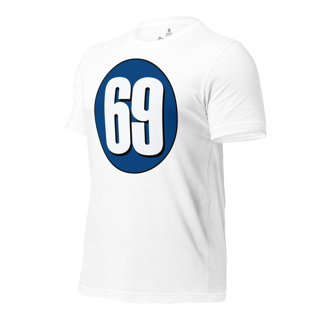 Unisex t-shirt: White on Navy Blue 69