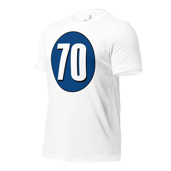 Unisex t-shirt: White on Navy Blue 70