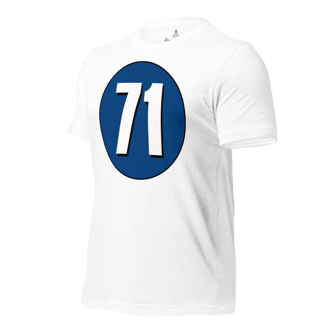 Unisex t-shirt: White on Navy Blue 71