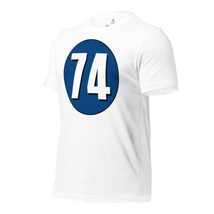 Unisex t-shirt: White on Navy Blue 74