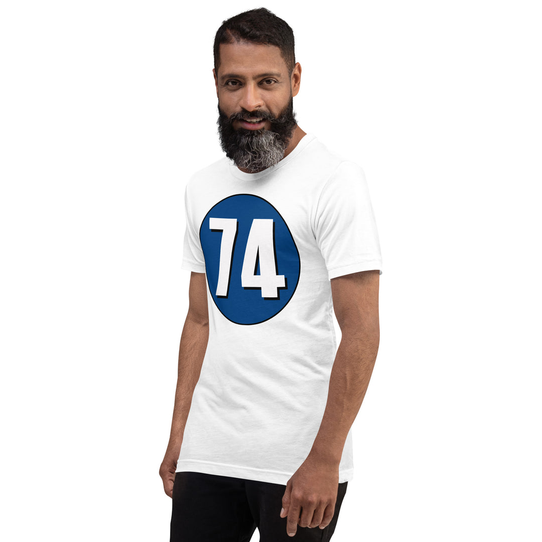 Unisex t-shirt: White on Navy Blue 74