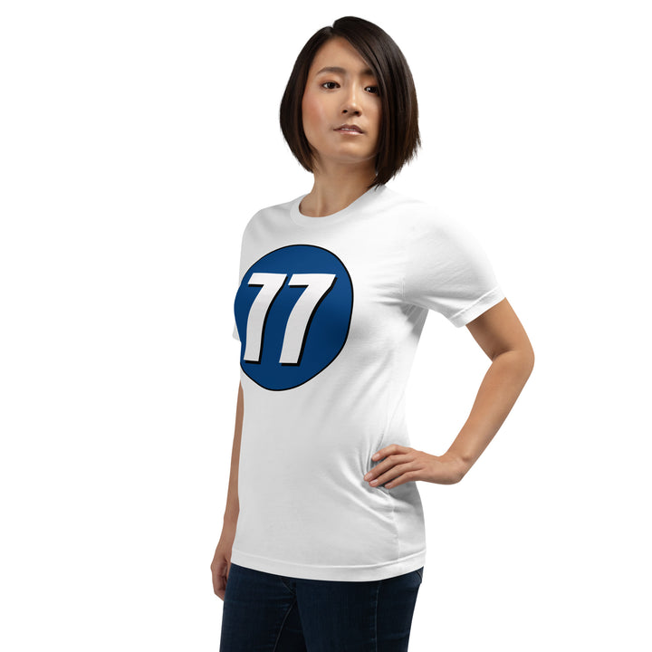 Unisex t-shirt: White on Navy Blue 77