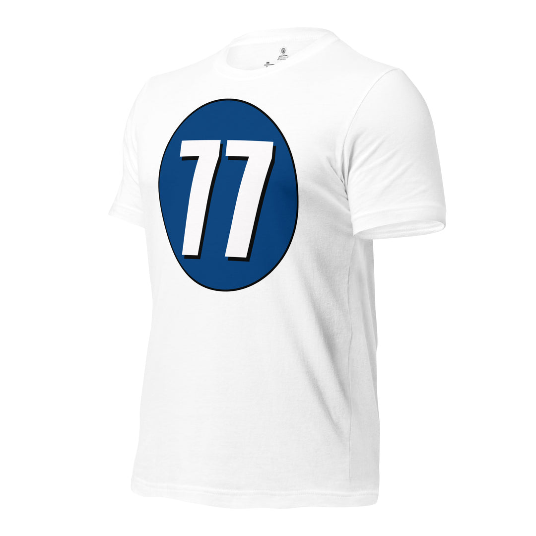 Unisex t-shirt: White on Navy Blue 77