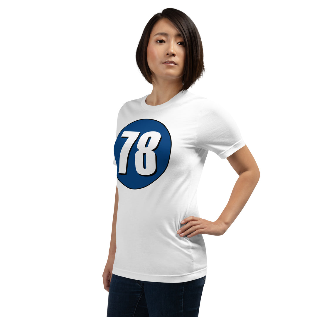 Unisex t-shirt: White on Navy Blue 78