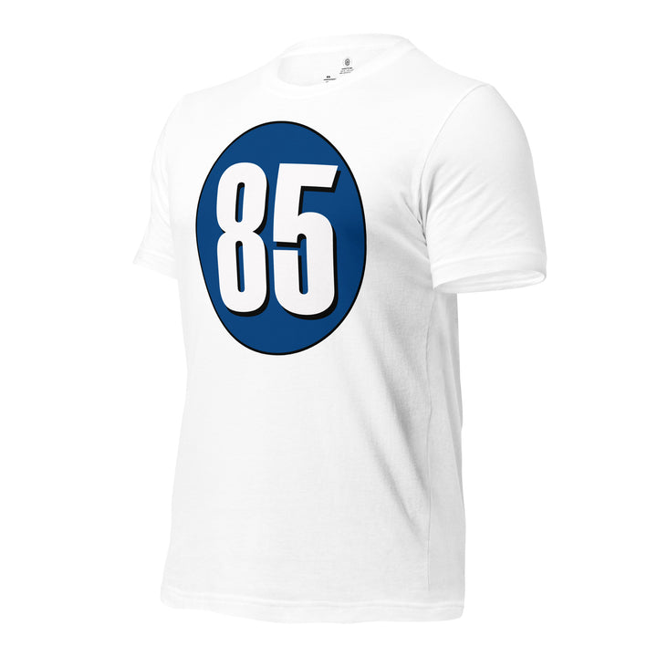 Unisex t-shirt: White on Navy Blue 85