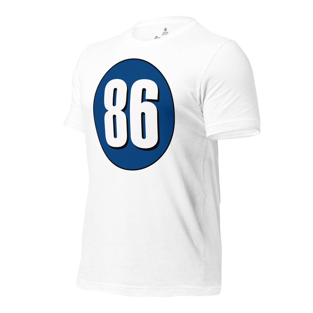 Unisex t-shirt: White on Navy Blue 86