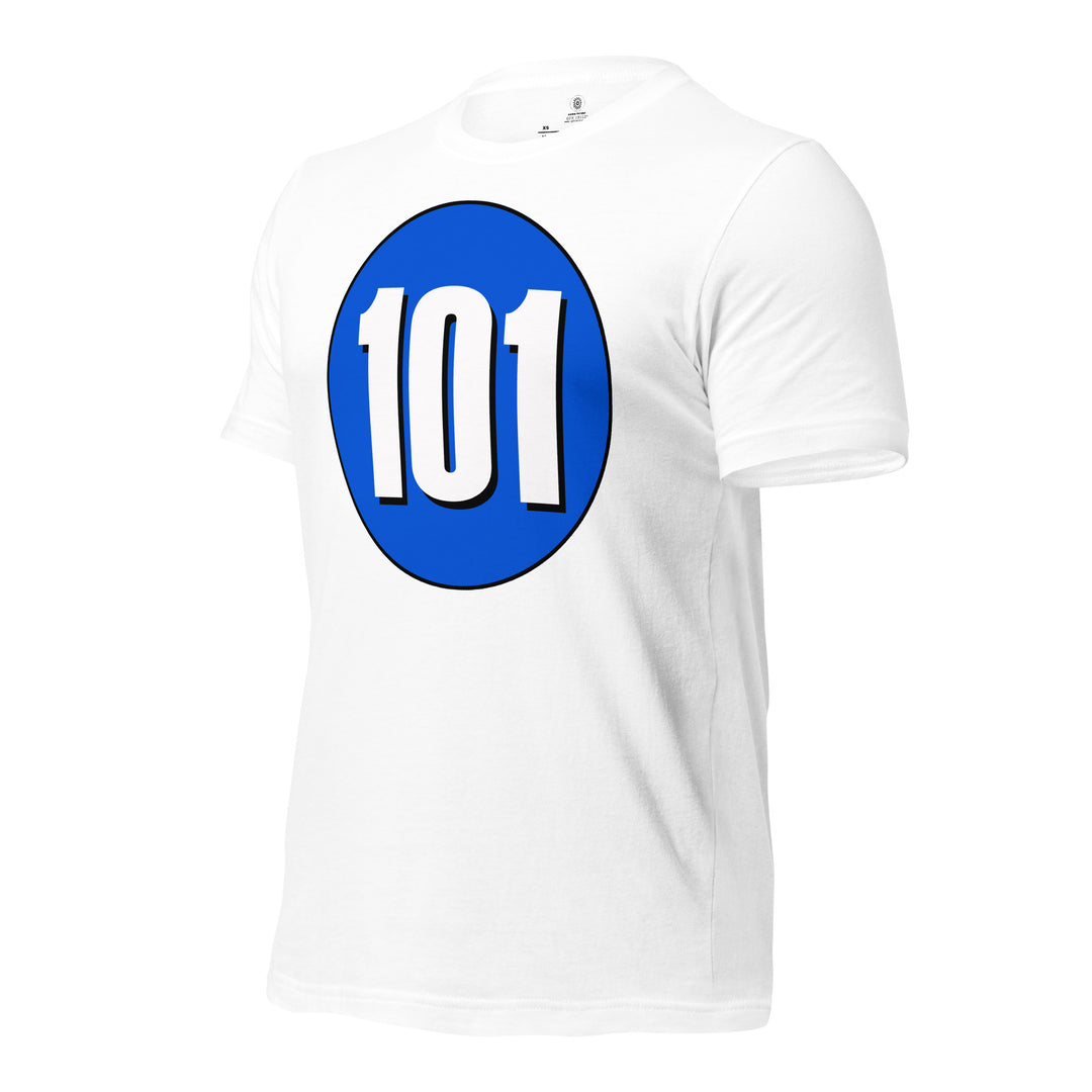 Unisex t-shirt: White on Periwinkle 101