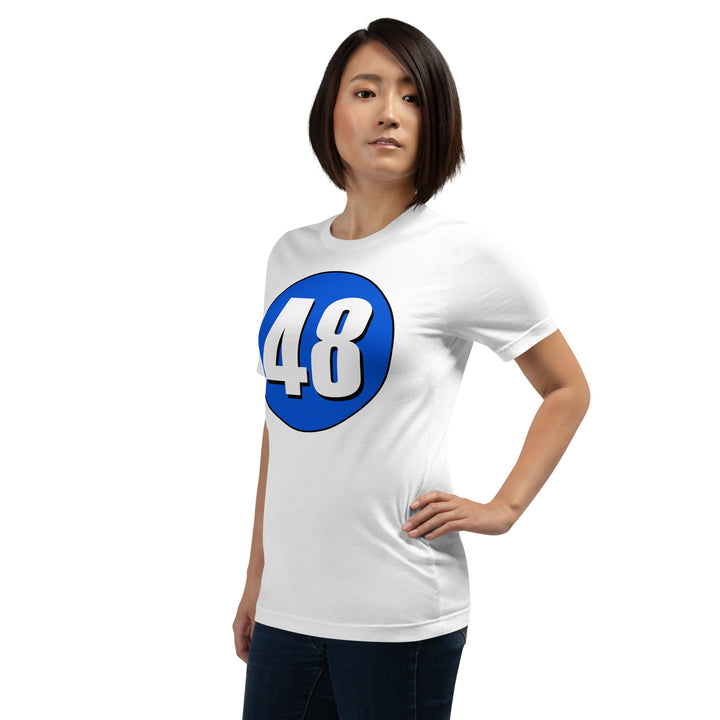 Unisex t-shirt: White on Periwinkle 48