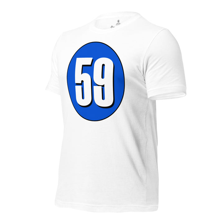 Unisex t-shirt: White on Periwinkle 59