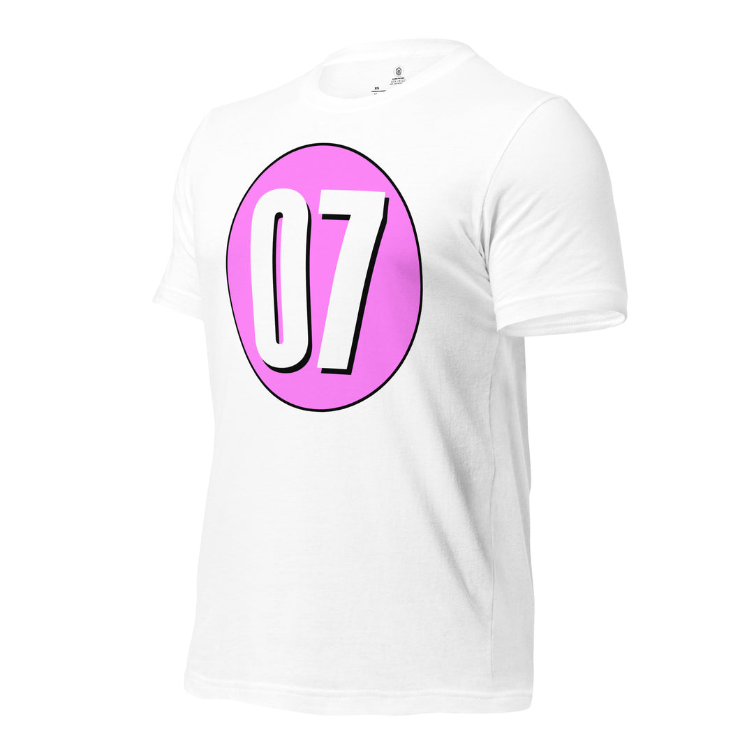 Unisex t-shirt: White on Pink 07