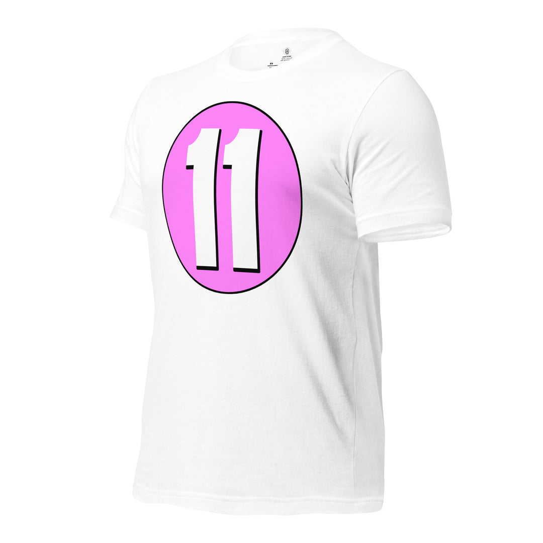 Unisex t-shirt: White on Pink 11