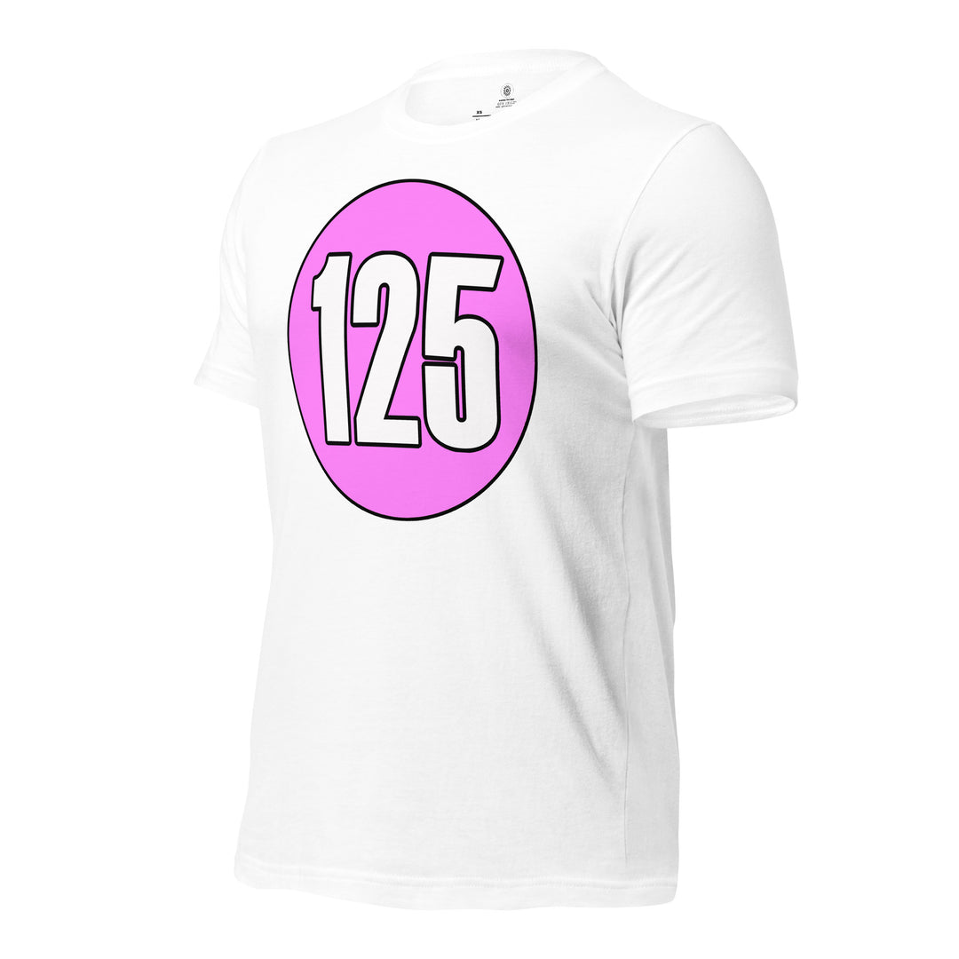 Unisex t-shirt: White on Pink 125