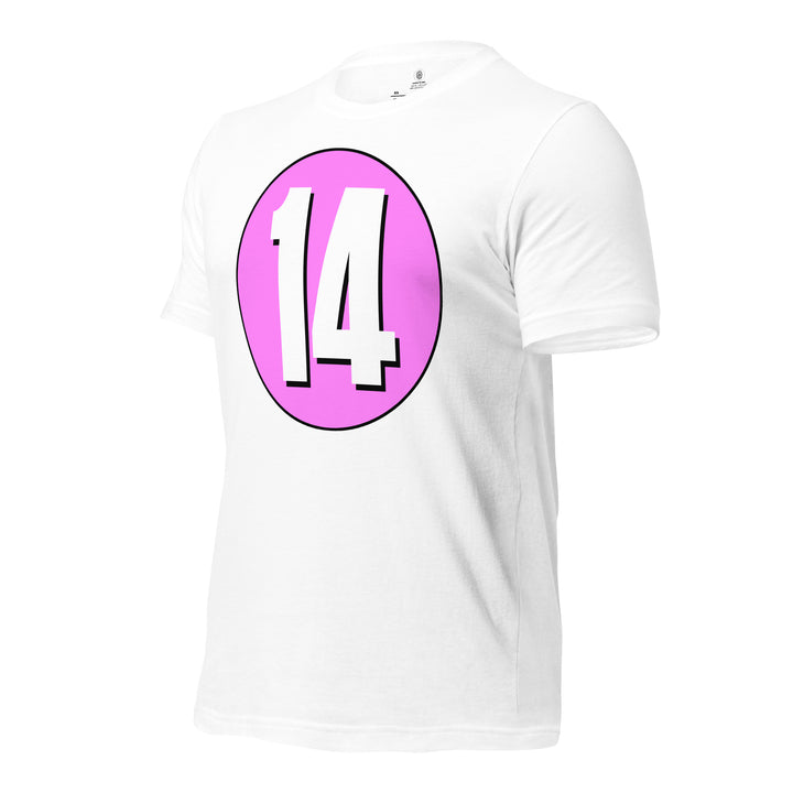 Unisex t-shirt: White on Pink 14