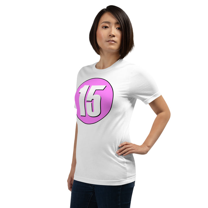 Unisex t-shirt: White on Pink 15