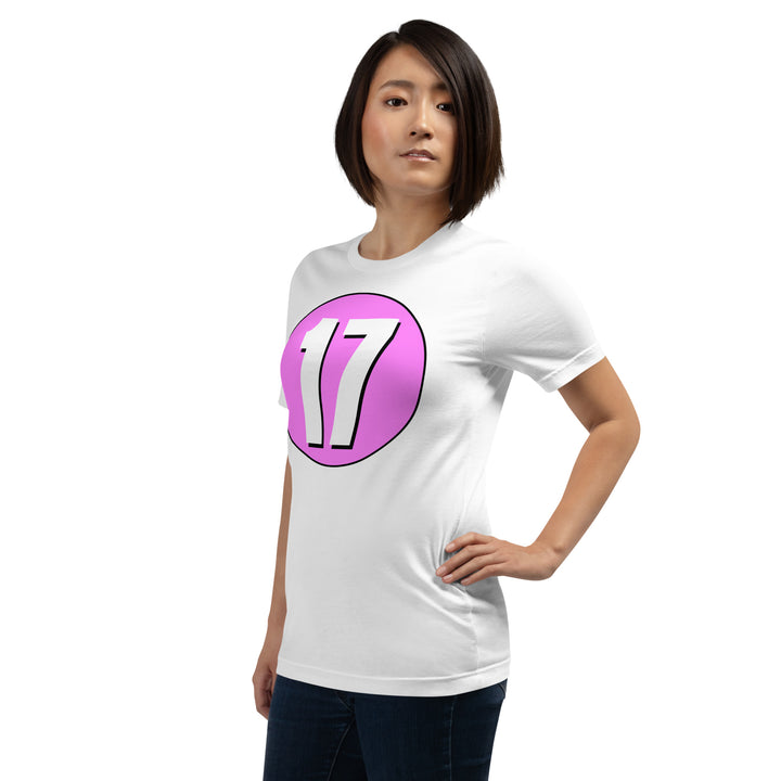 Unisex t-shirt: White on Pink 17