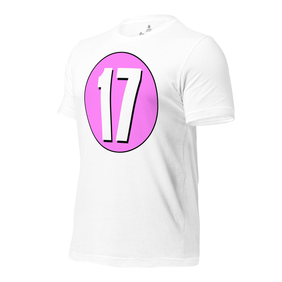 Unisex t-shirt: White on Pink 17