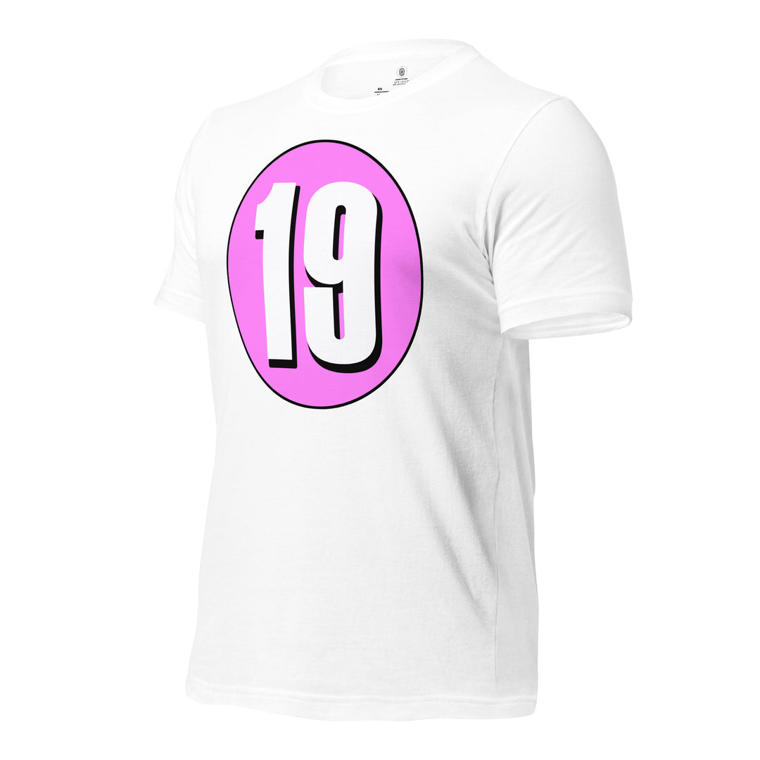 Unisex t-shirt: White on Pink 19