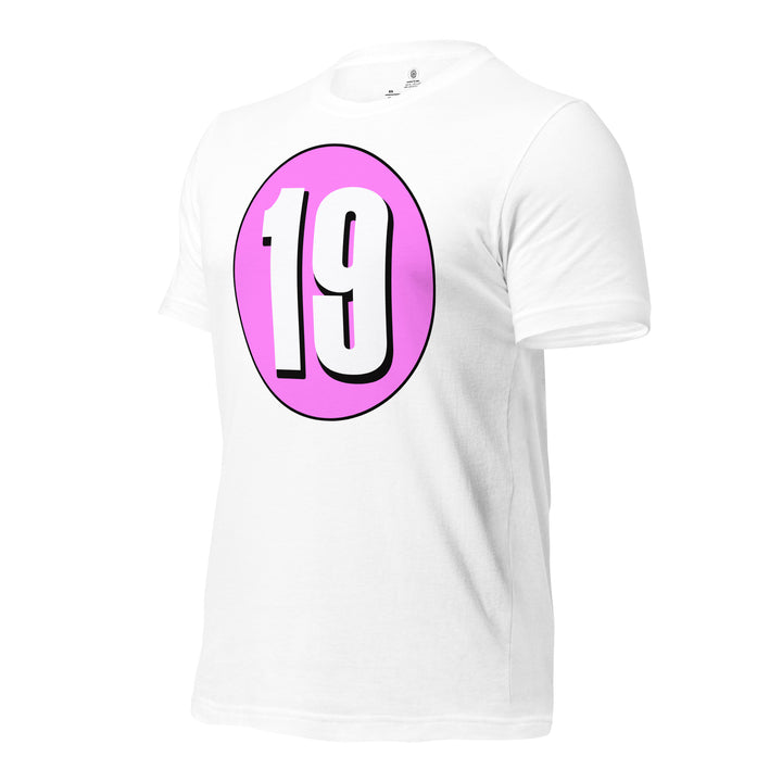 Unisex t-shirt: White on Pink 19