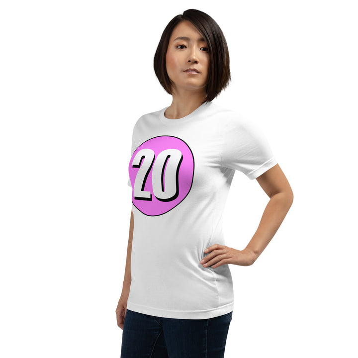 Unisex t-shirt: White on Pink 20