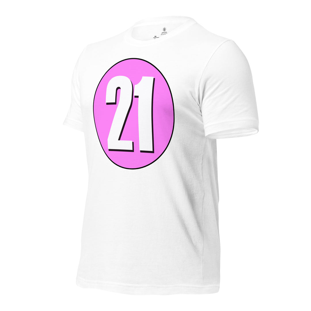 Unisex t-shirt: White on Pink 21