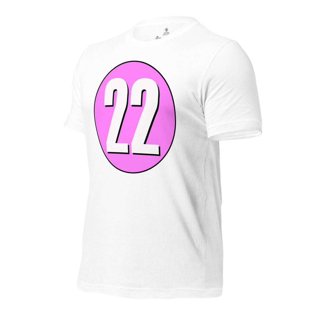 Unisex t-shirt: White on Pink 22