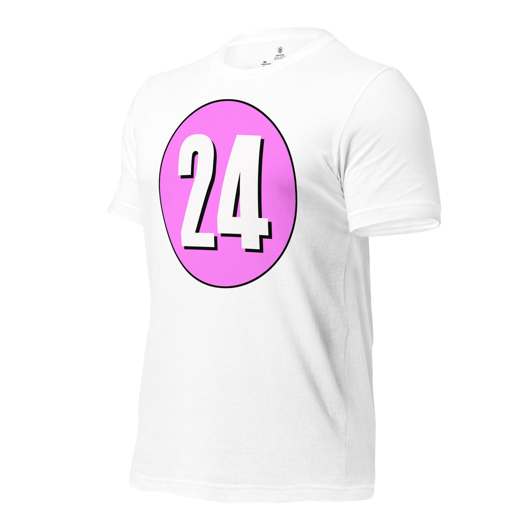 Unisex t-shirt: White on Pink 24