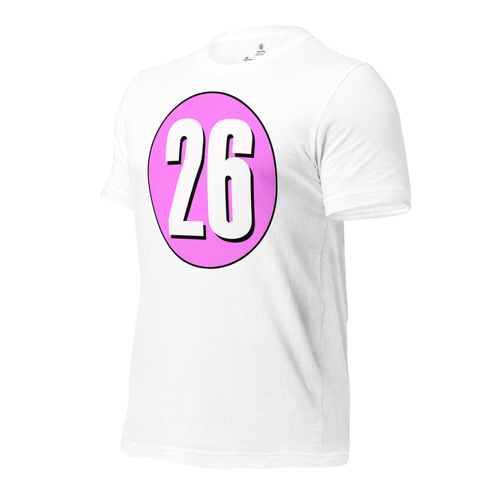 Unisex t-shirt: White on Pink 26