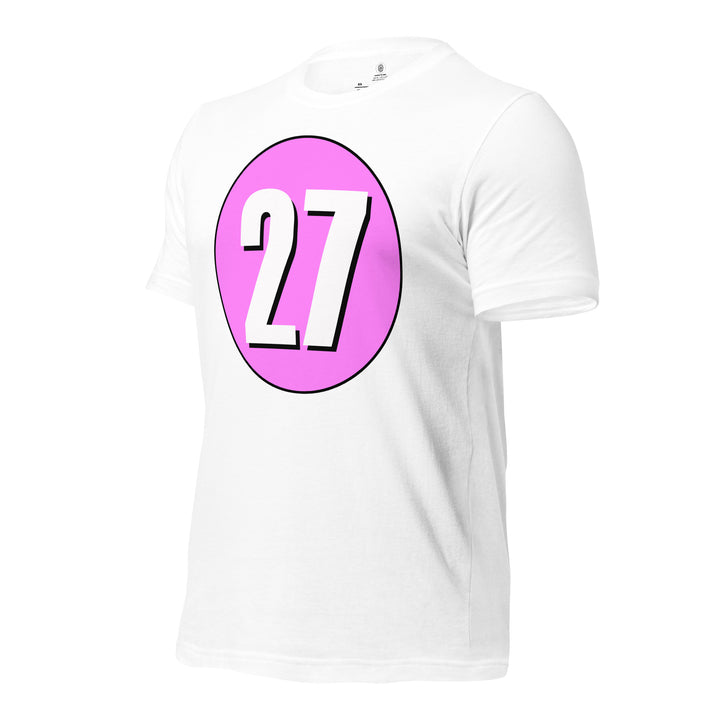 Unisex t-shirt: White on Pink 27