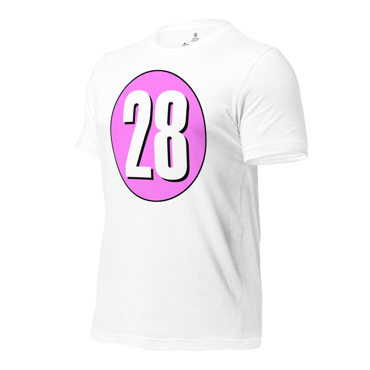 Unisex t-shirt: White on Pink 28