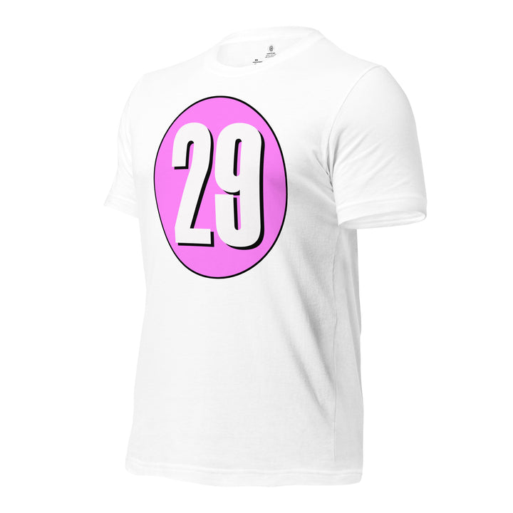 Unisex t-shirt: White on Pink 29