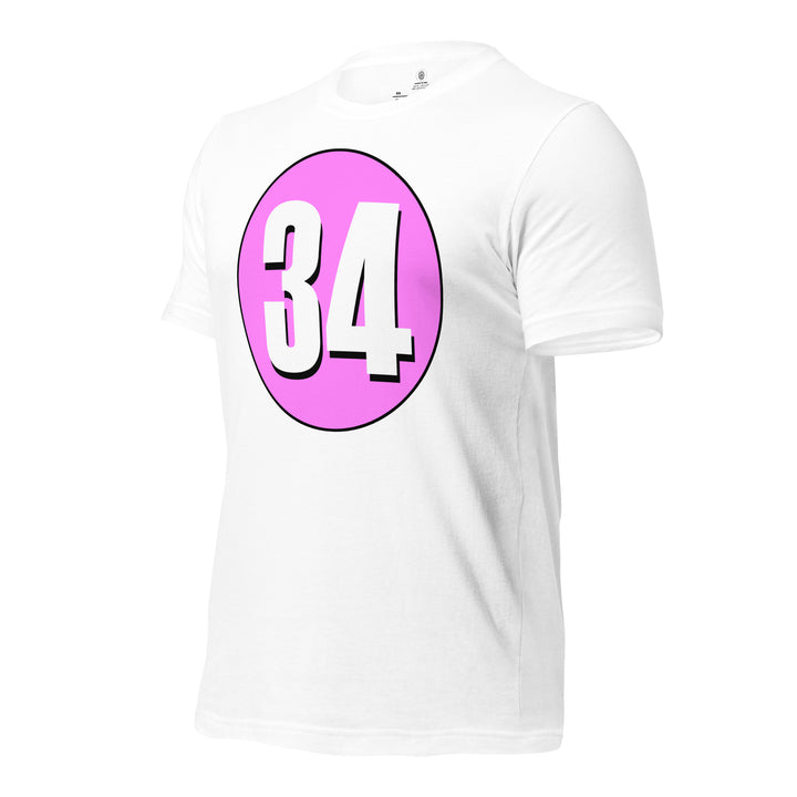 Unisex t-shirt: White on Pink 34